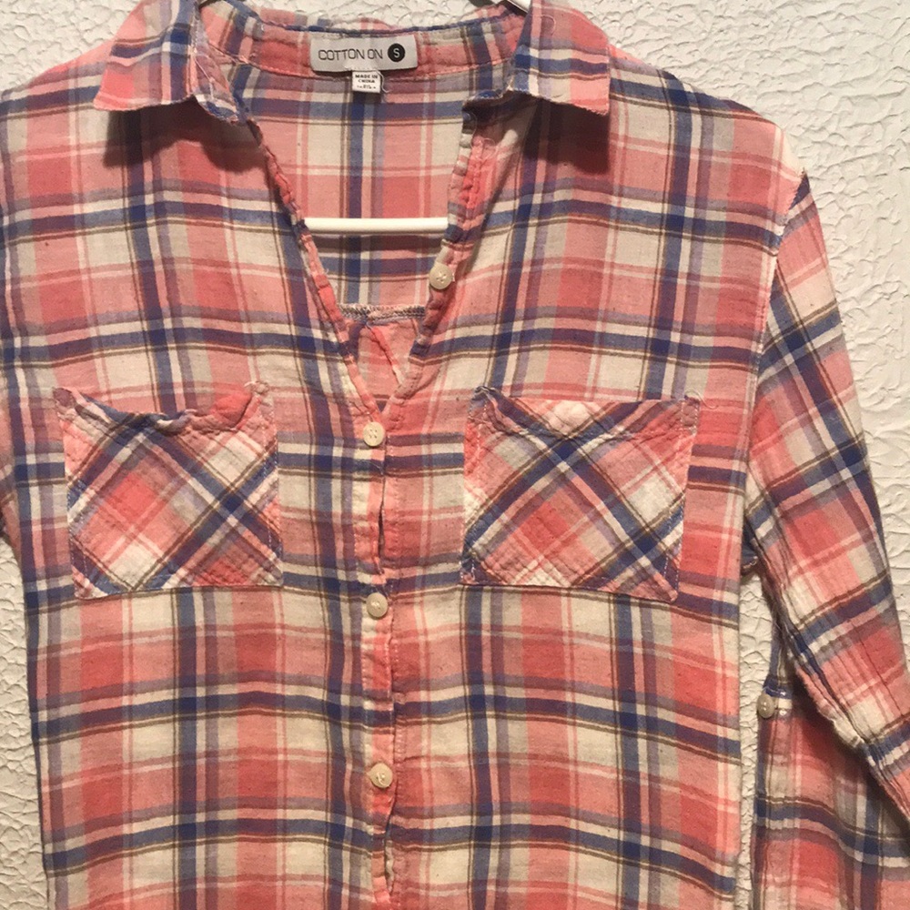 Pink and blue plaid cotton on shirt